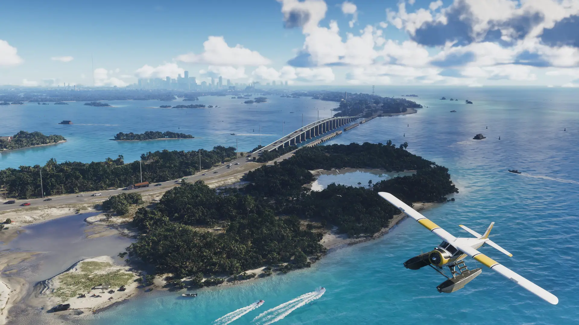 A seaplane over the Leonida Keys in Grand Theft Auto VI